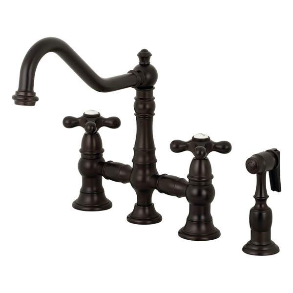 KS3275AXBS Restoration 8" Bridge Kitchen Faucet W/ Sprayer, Bronze